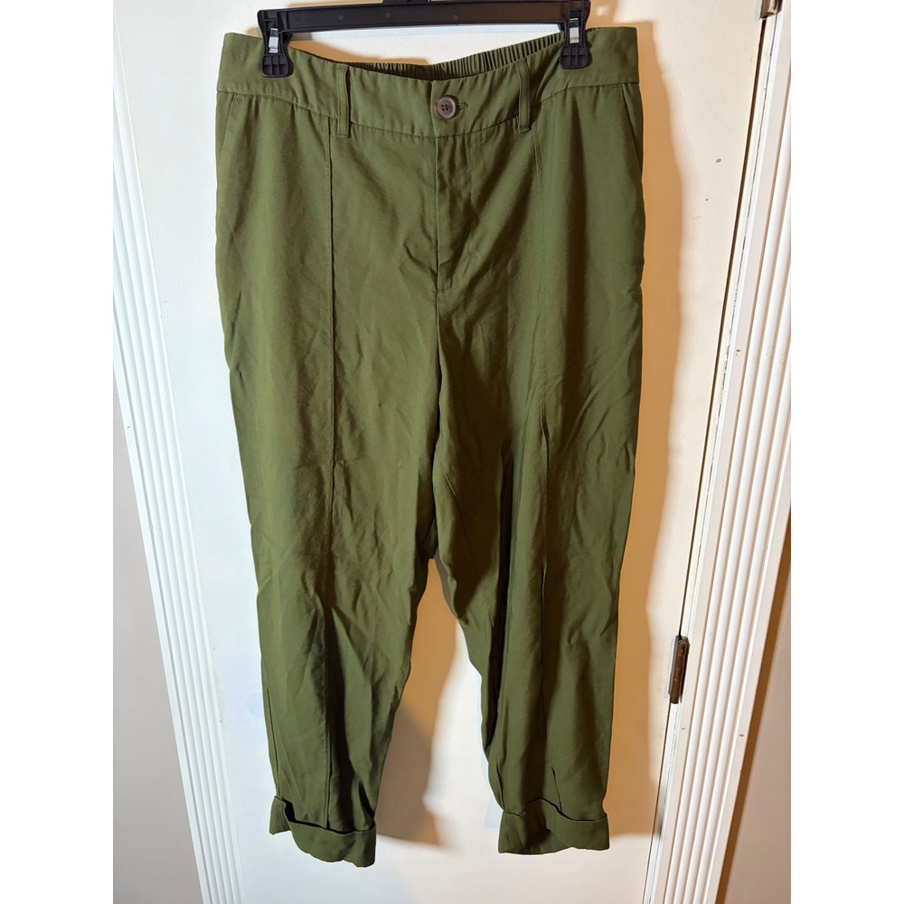 A New Day Olive Green High Rise Ankle Pants Cuffed Hem Size 12